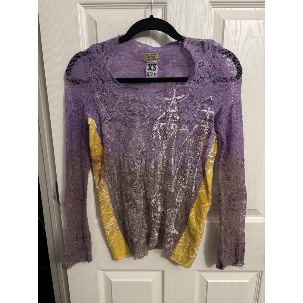 The People‎ of the Labyrinths | Purple Lace Ombre Graphic Long Sleeve Top XS
